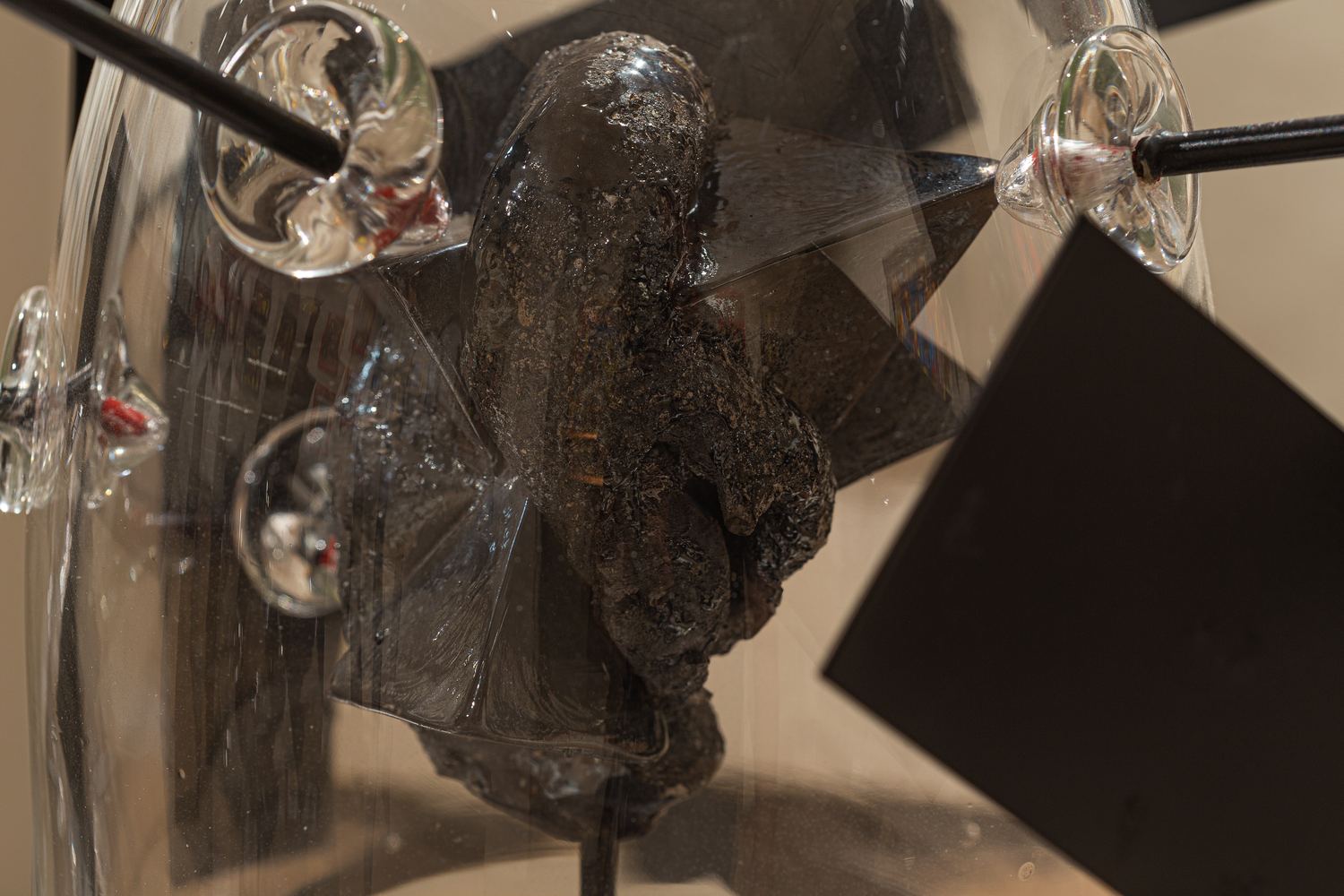 Charles Wells sculpture detail: glass, steel and shadow