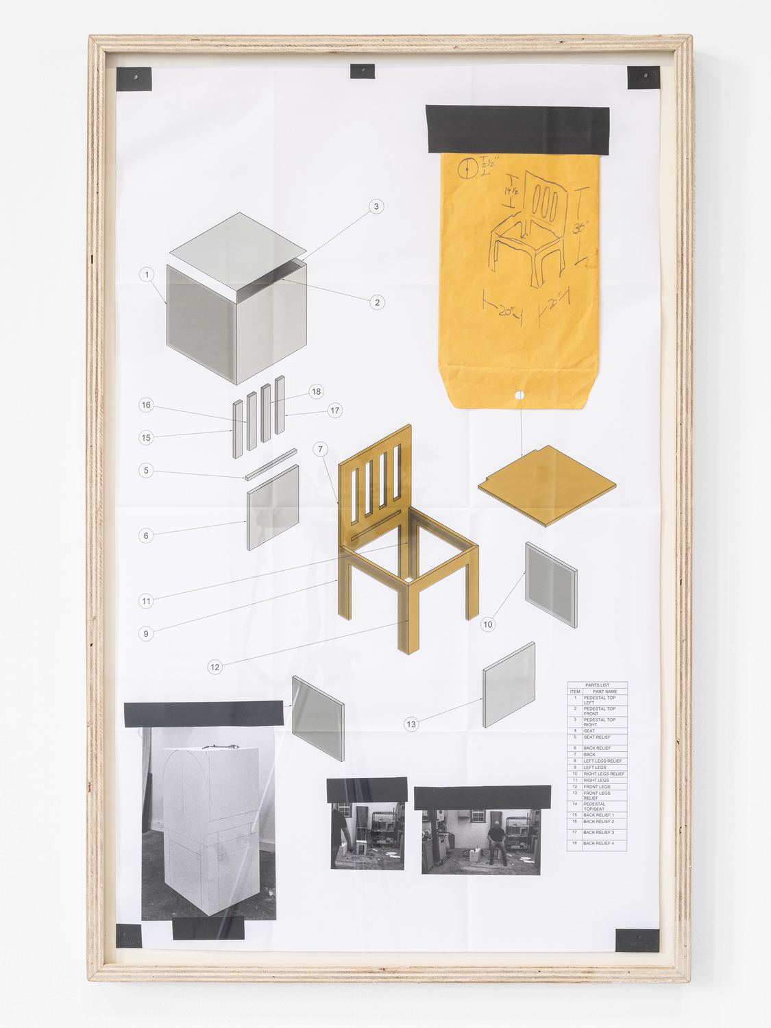 Justin Hodges, Gallery Furniture Exploded View 2: a framed collage of furniture components and photographs